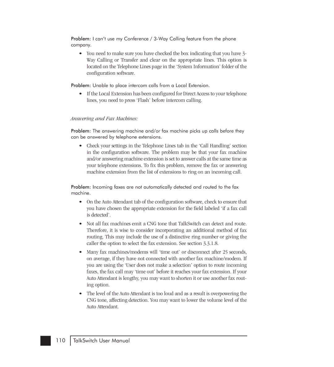 Talkswitch 48-CVA manual Answering and Fax Machines 