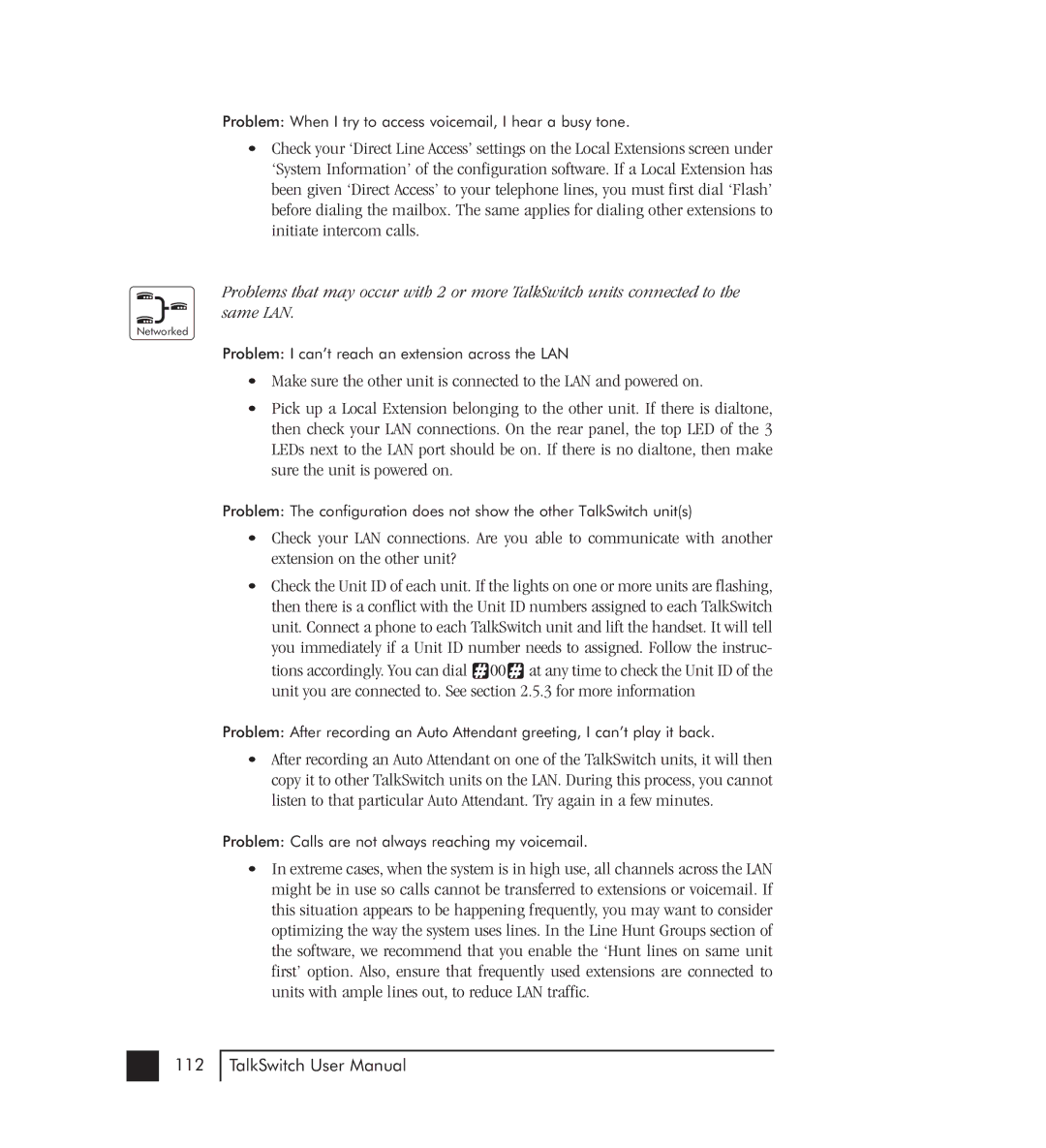 Talkswitch 48-CVA manual Problem When I try to access voicemail, I hear a busy tone 