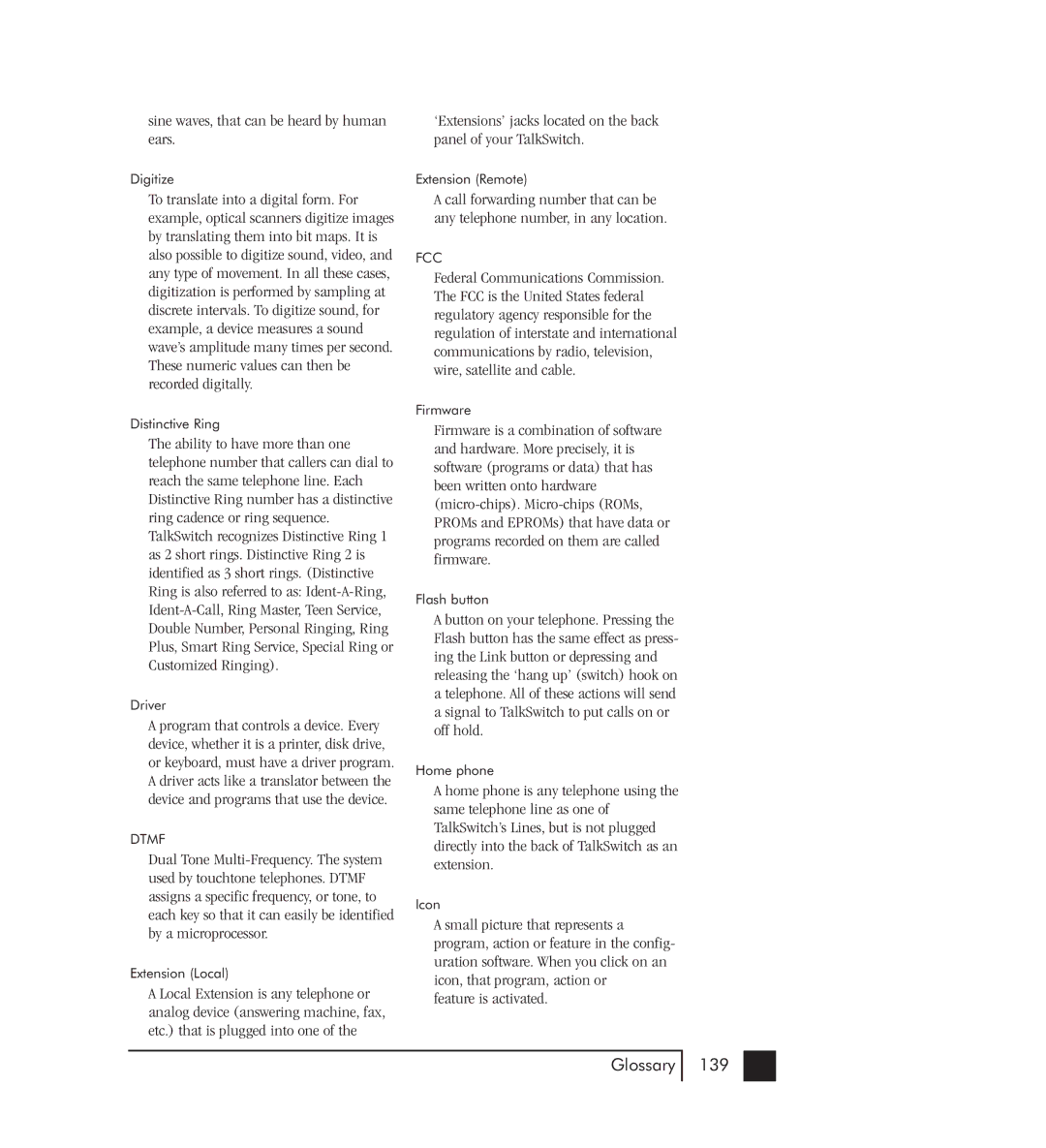 Talkswitch 48-CVA manual Glossary 139 