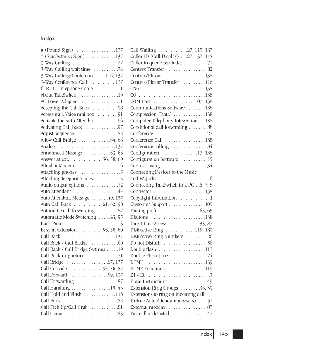 Talkswitch 48-CVA manual Index 145 