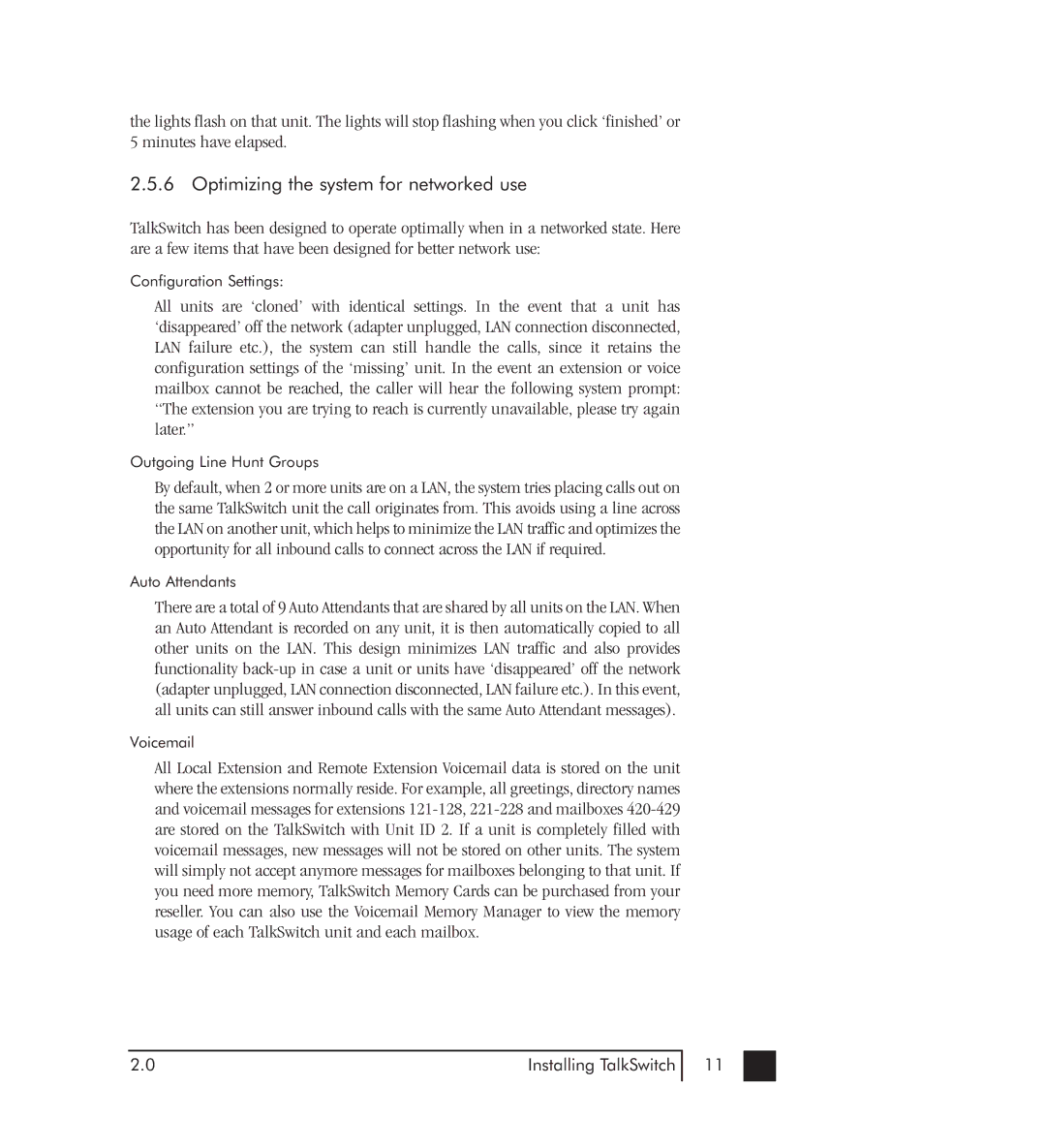 Talkswitch 48-CVA manual Optimizing the system for networked use 