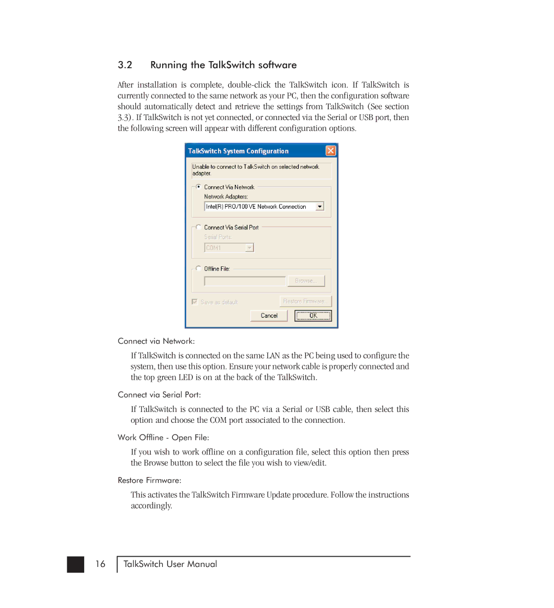 Talkswitch 48-CVA manual Running the TalkSwitch software 