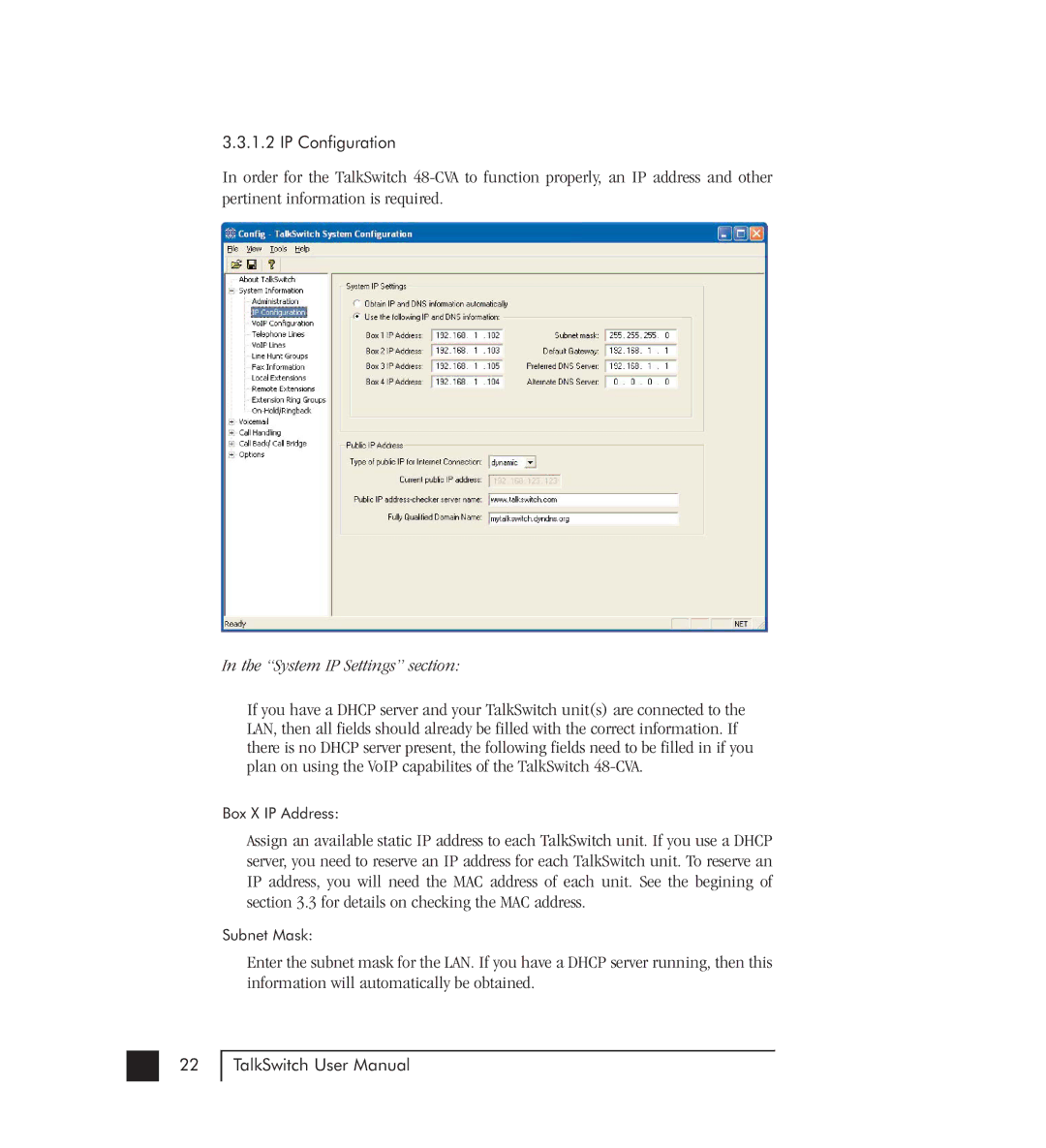 Talkswitch 48-CVA manual System IP Settings section 