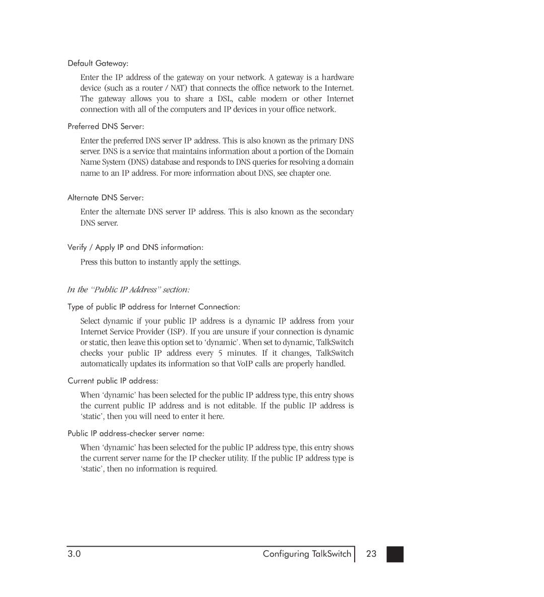 Talkswitch 48-CVA manual Public IP Address section 