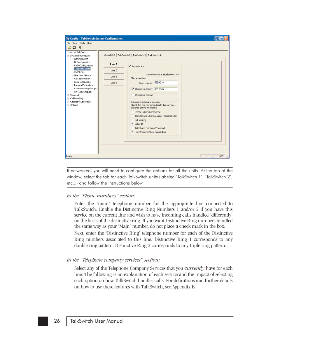 Talkswitch 48-CVA manual Phone numbers section, Telephone company services section 