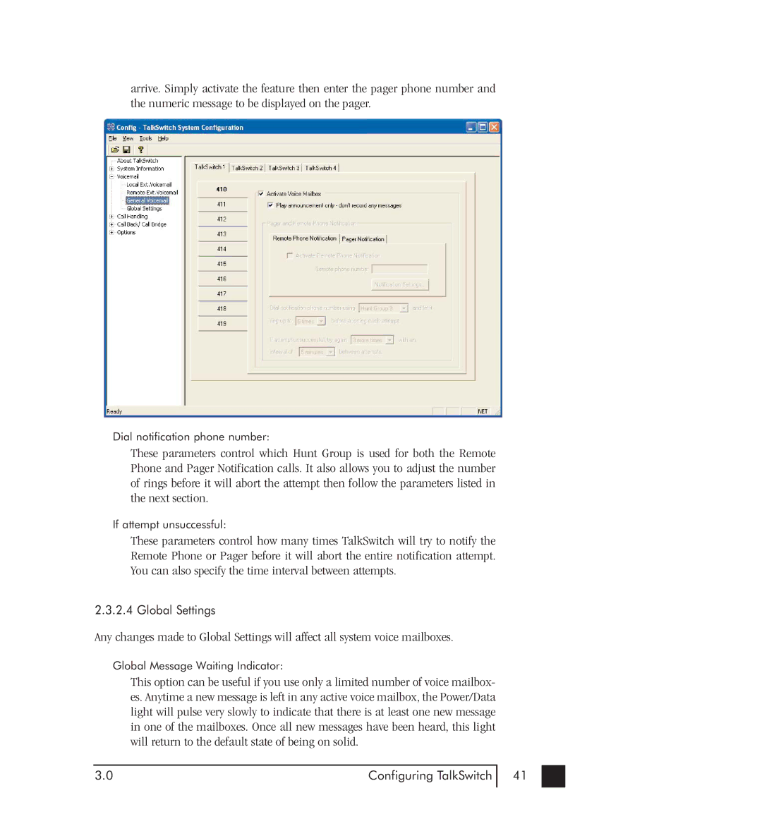 Talkswitch 48-CVA manual Global Settings 