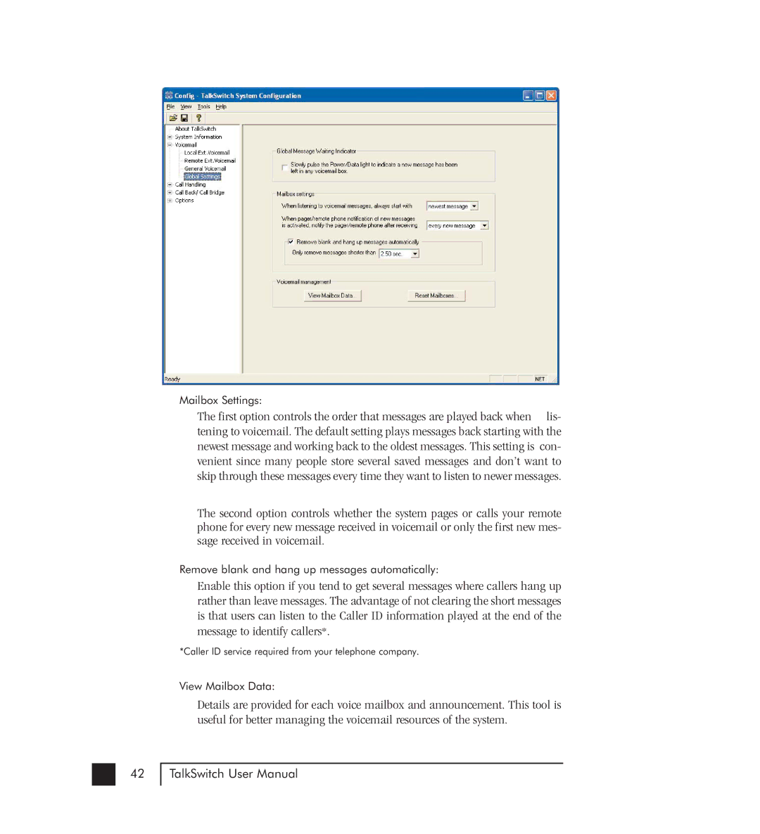 Talkswitch 48-CVA manual Mailbox Settings 