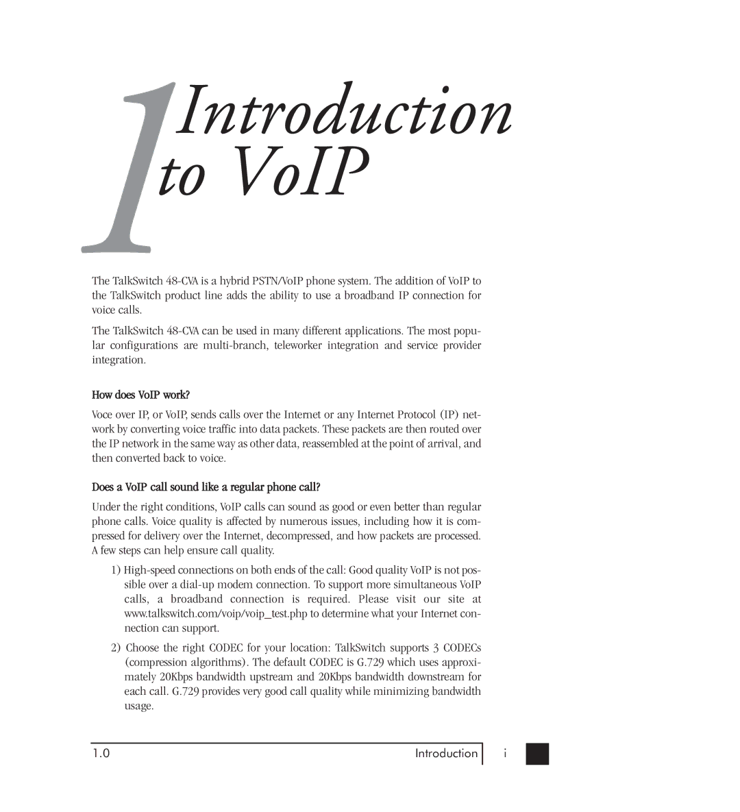 Talkswitch 48-CVA manual 1Introduction to VoIP 