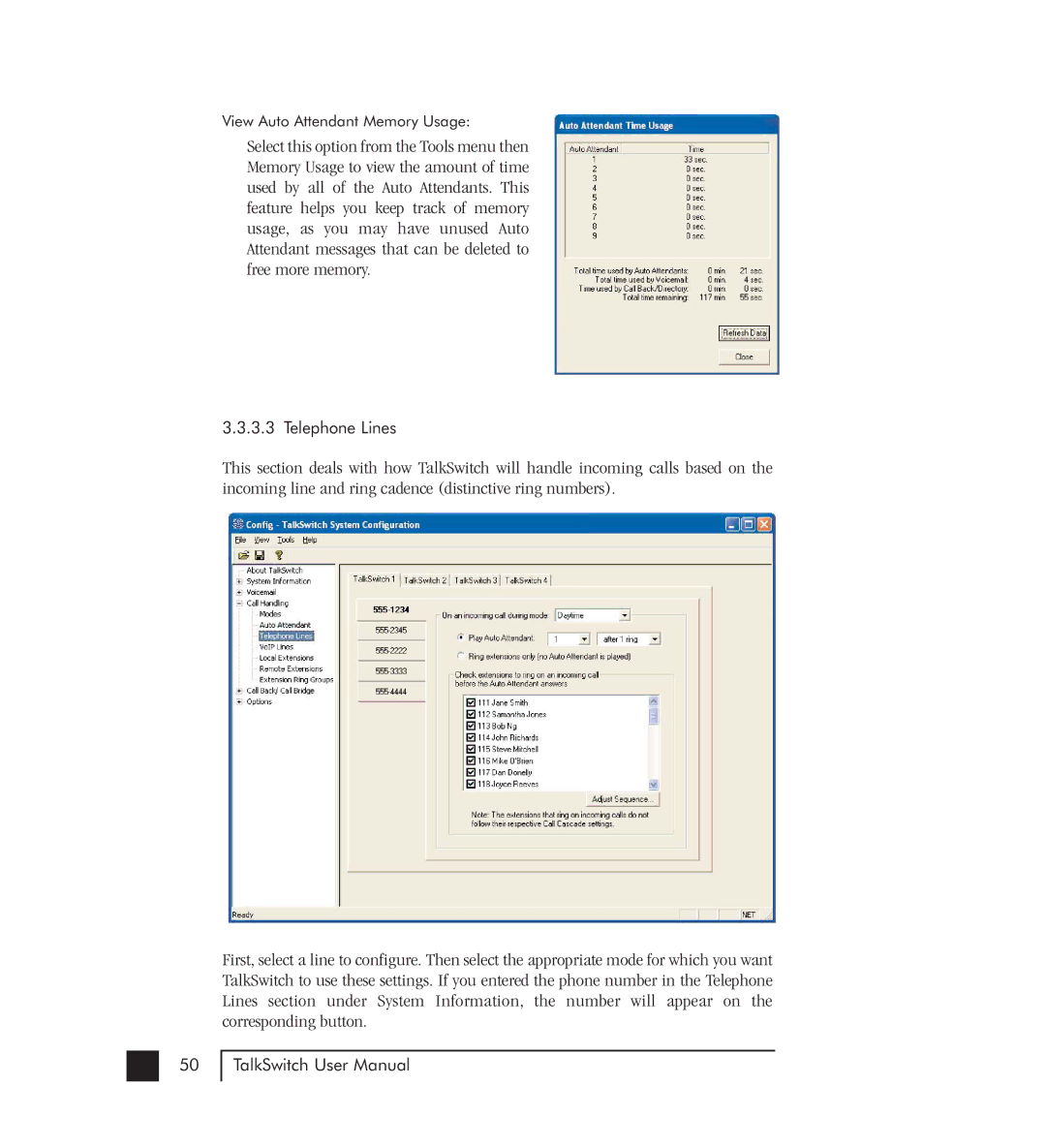 Talkswitch 48-CVA manual View Auto Attendant Memory Usage 