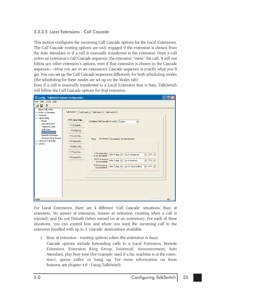 Talkswitch 48-CVA manual Local Extensions Call Cascade 