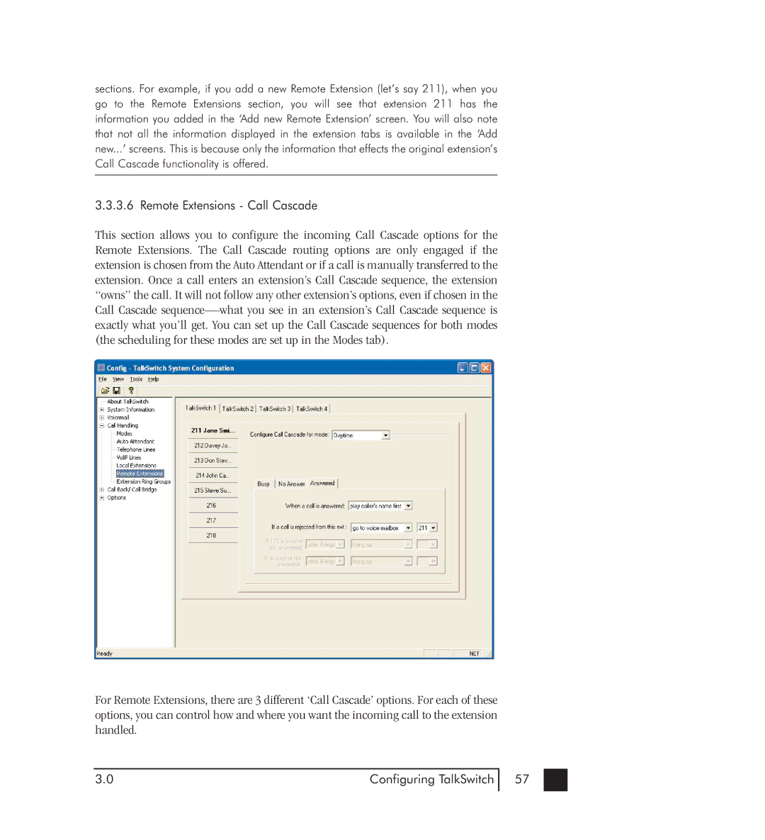 Talkswitch 48-CVA manual Remote Extensions Call Cascade 