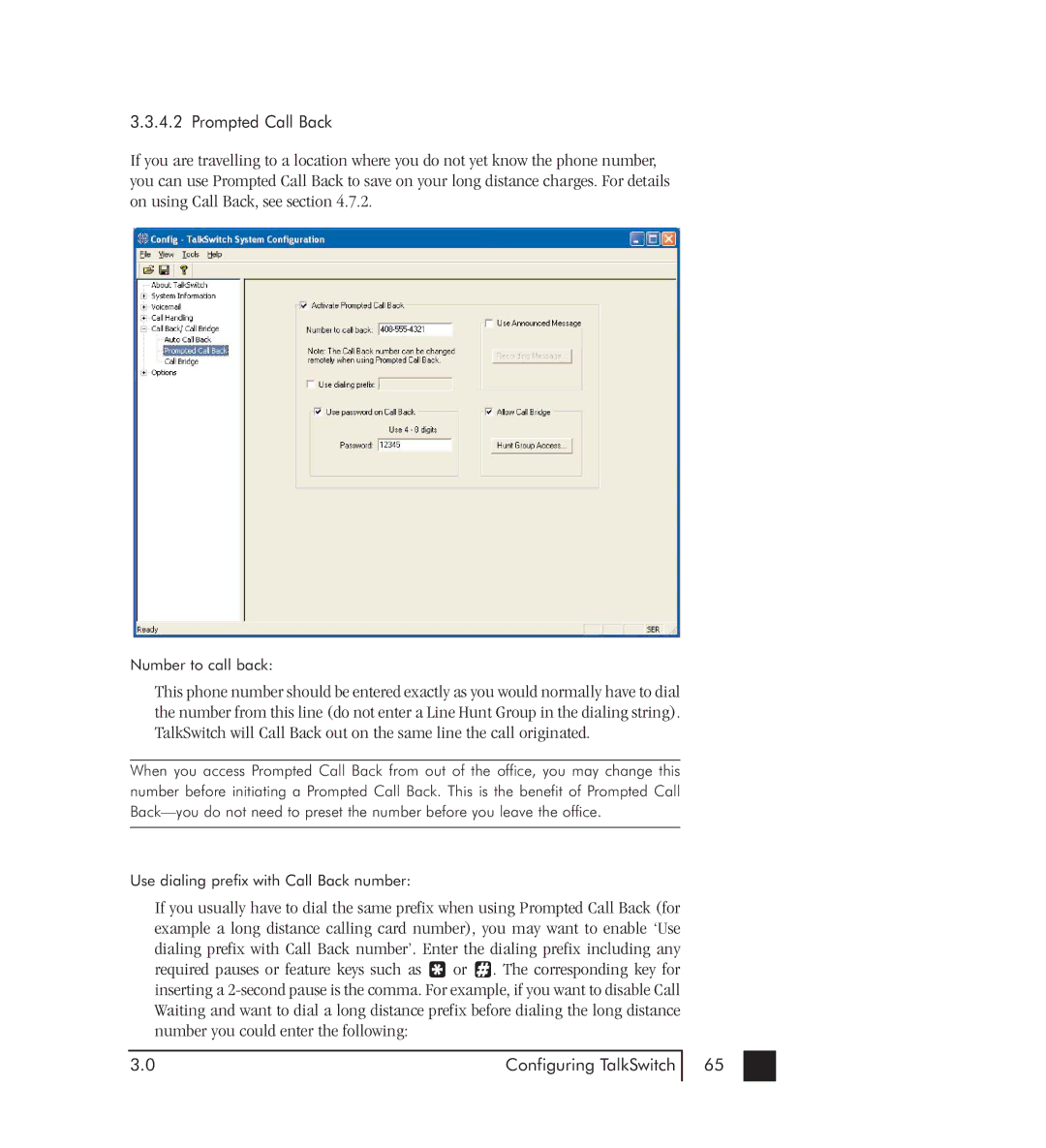 Talkswitch 48-CVA manual Prompted Call Back 