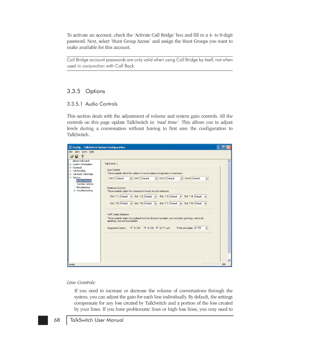 Talkswitch 48-CVA manual Options, Line Controls 