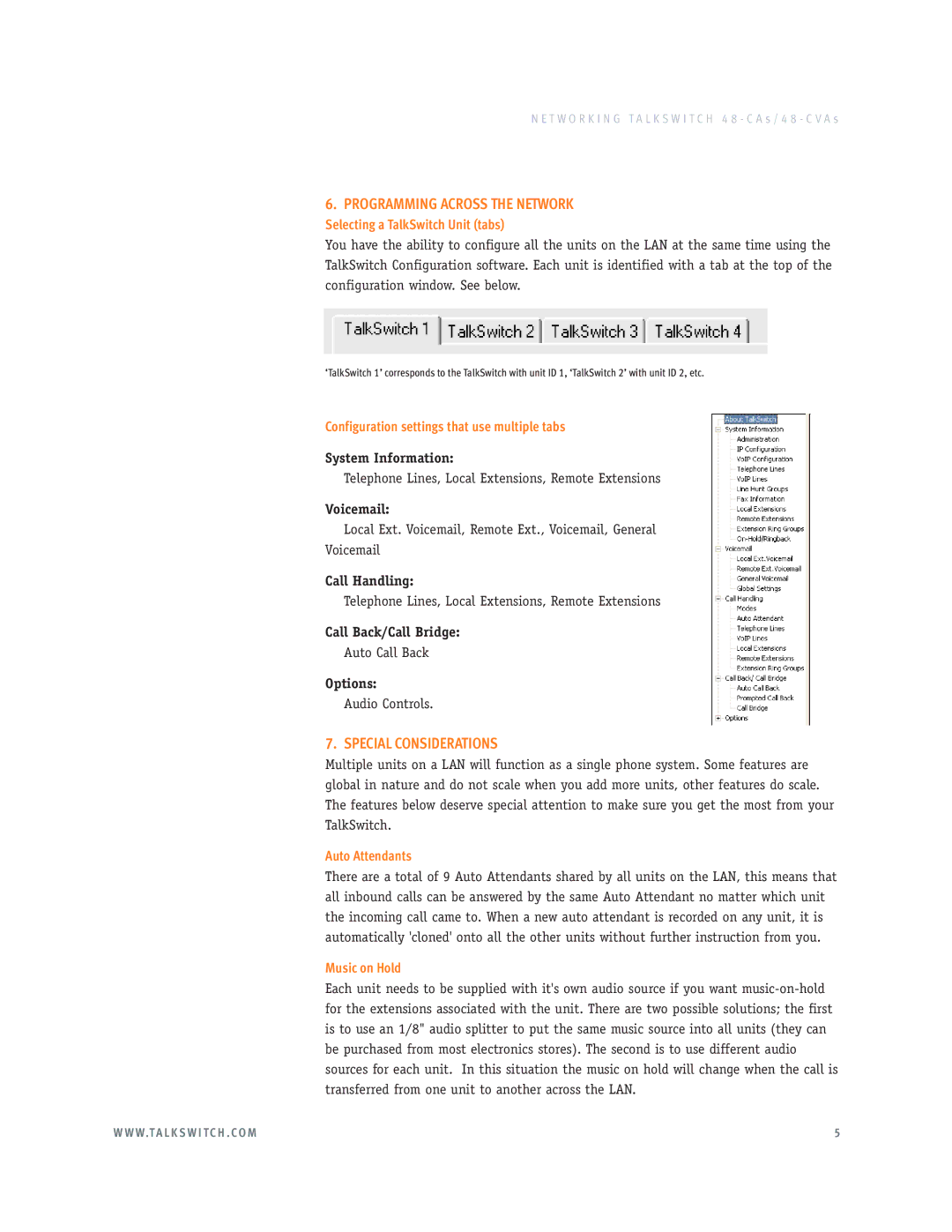 Talkswitch 48-CAS, 48-CVAS manual Programming Across the Network, Special Considerations 