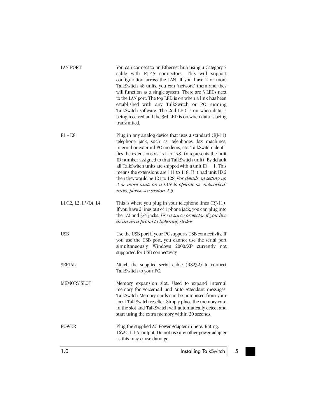 Talkswitch 48 user manual Or more units on a LAN to operate as ‘networked’, Units, please see section 