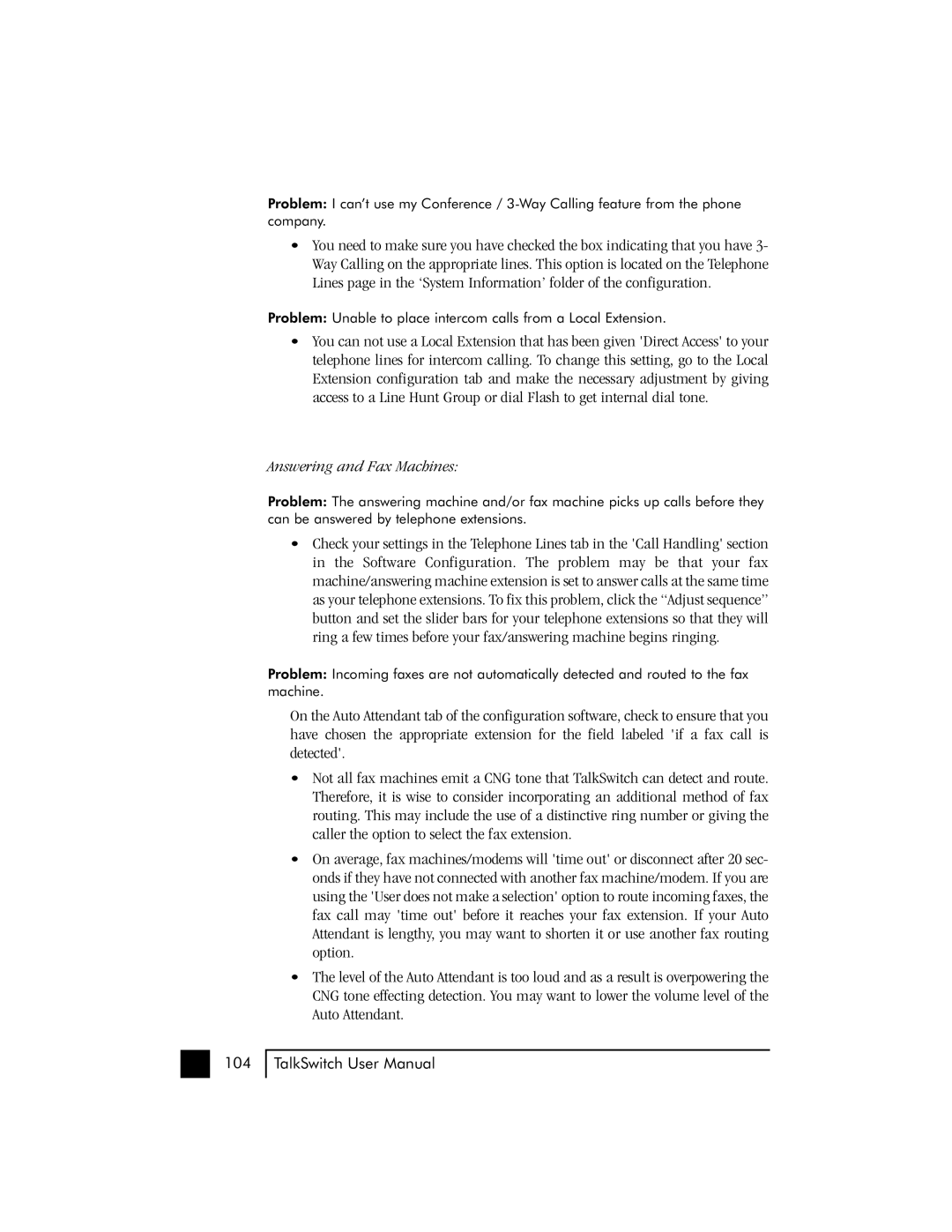 Talkswitch 48 user manual Answering and Fax Machines 