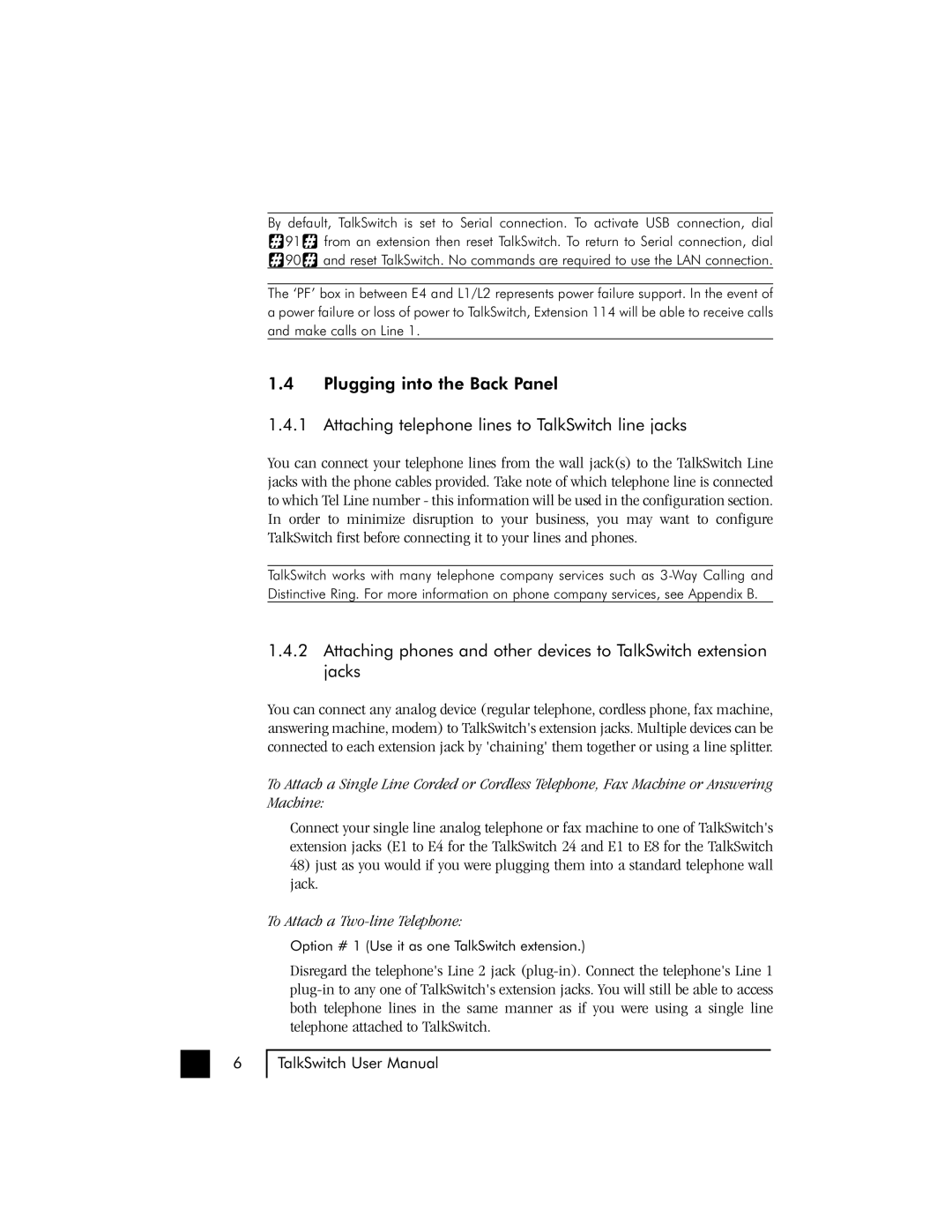 Talkswitch 48 user manual To Attach a Two-line Telephone 