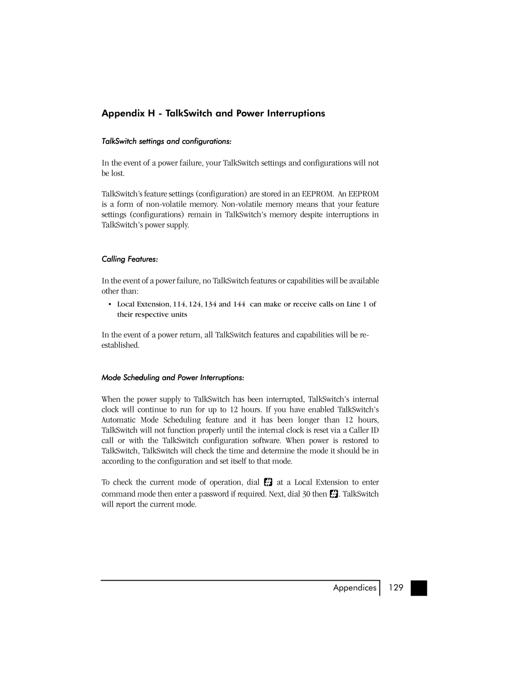 Talkswitch 48 user manual Appendix H TalkSwitch and Power Interruptions 