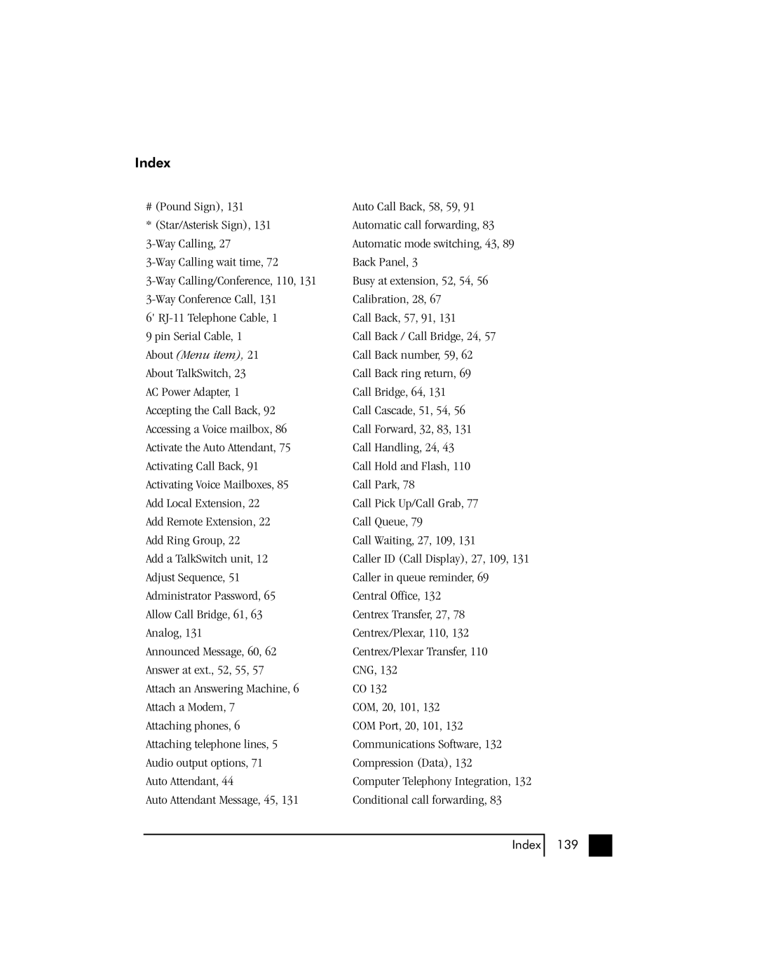 Talkswitch 48 user manual Index 