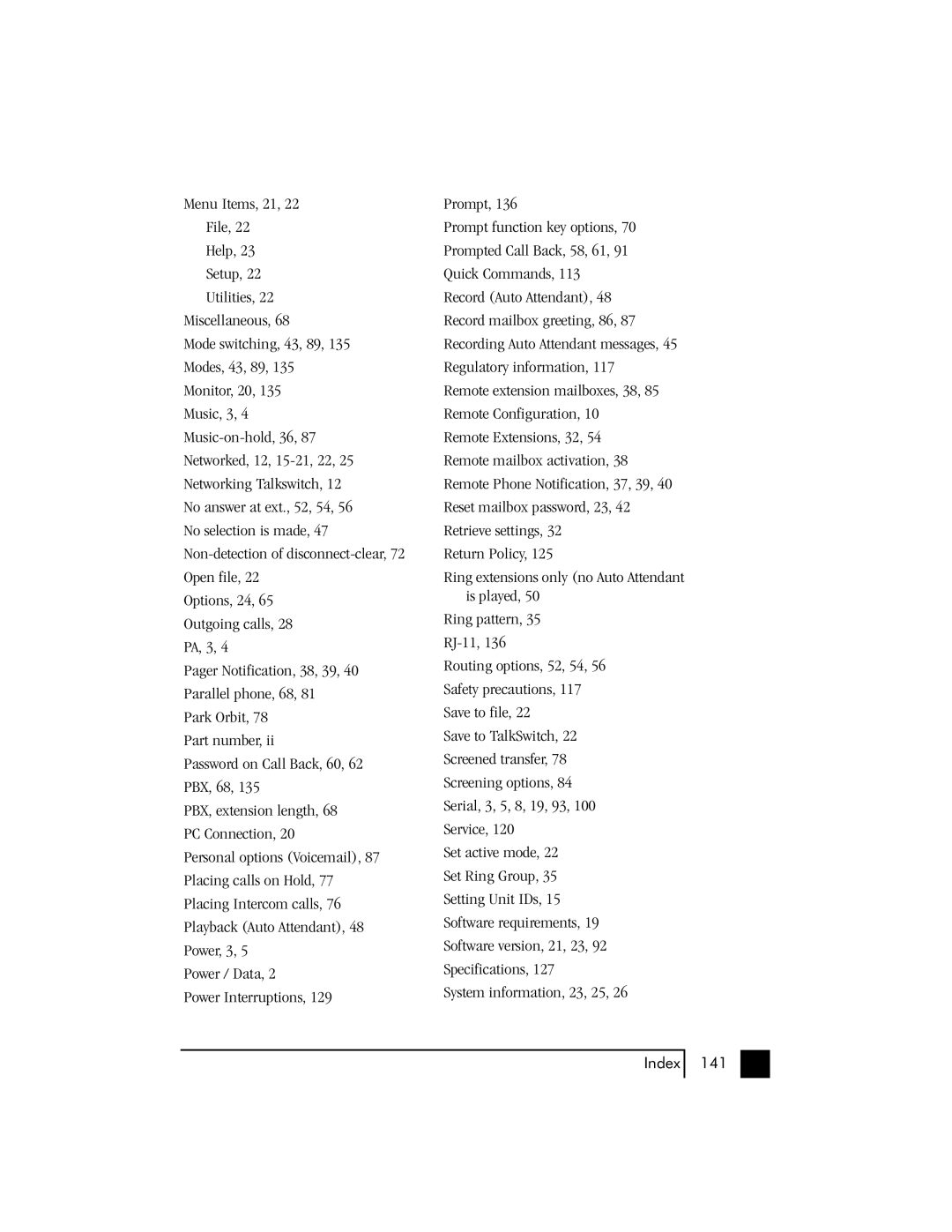 Talkswitch 48 user manual Index 141 