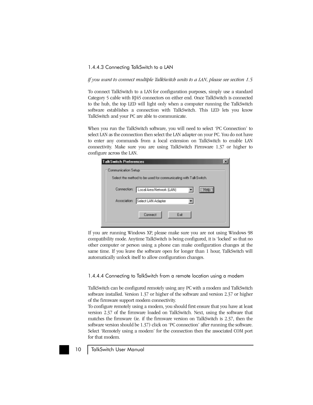 Talkswitch 48 user manual Connecting TalkSwitch to a LAN 