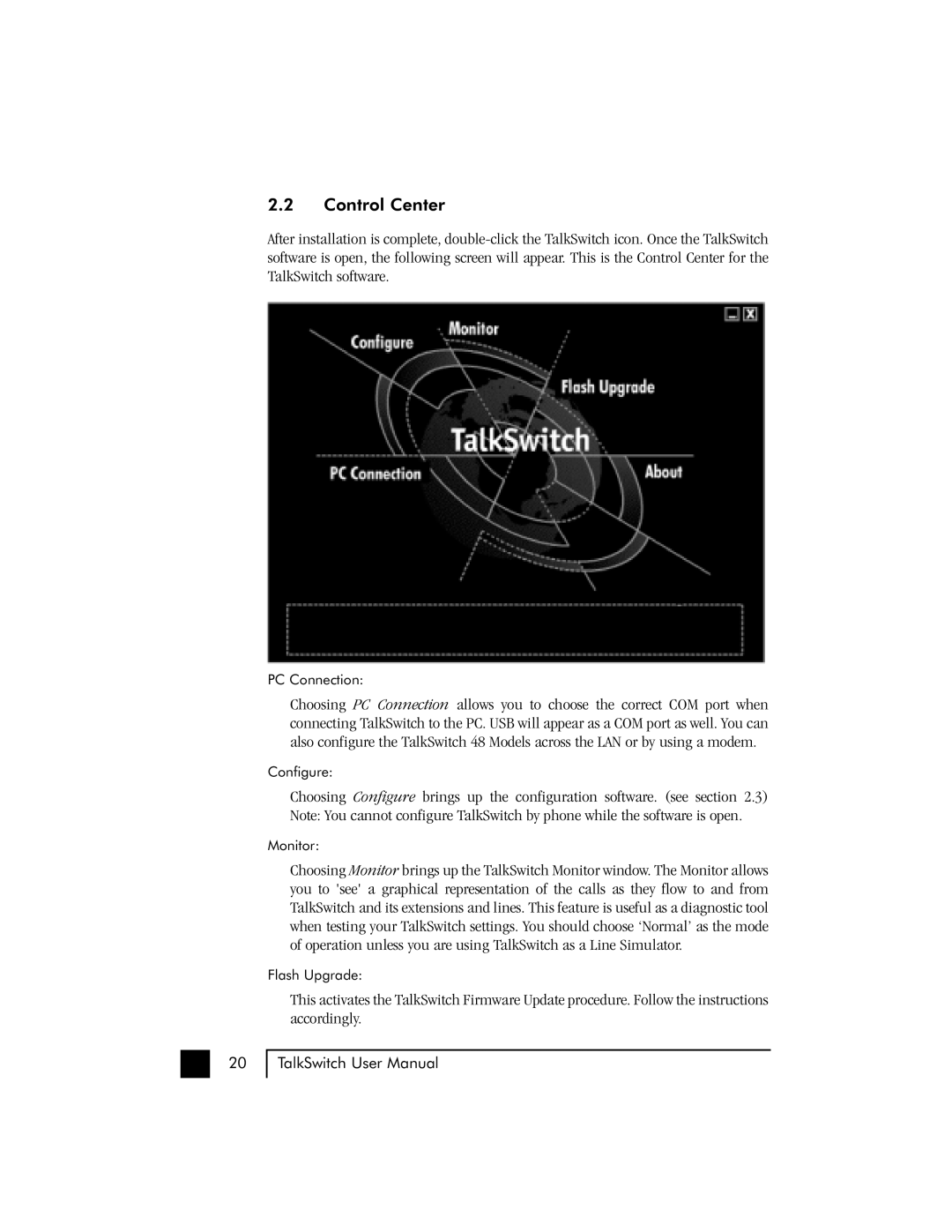 Talkswitch 48 user manual Control Center 