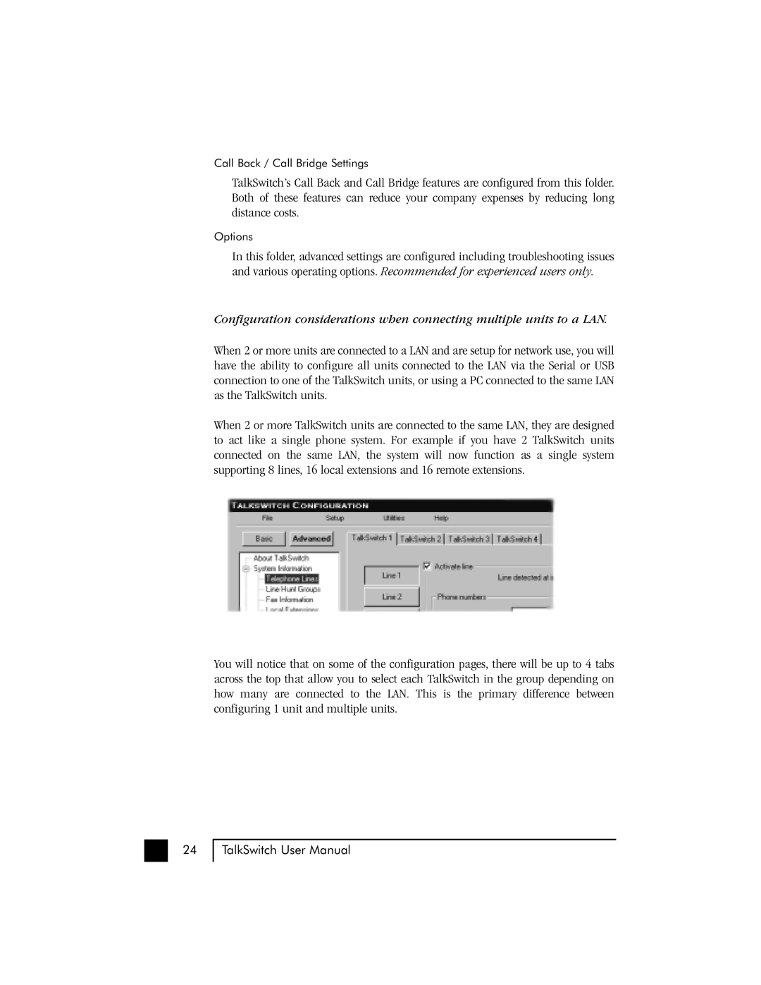 Talkswitch 48 user manual Call Back / Call Bridge Settings 