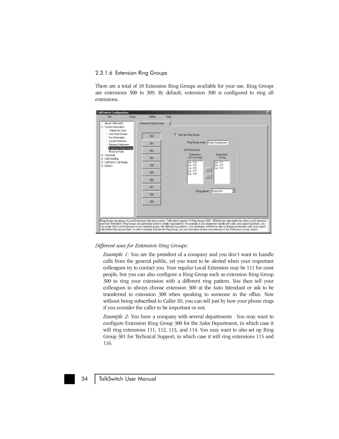 Talkswitch 48 user manual Different uses for Extension Ring Groups 