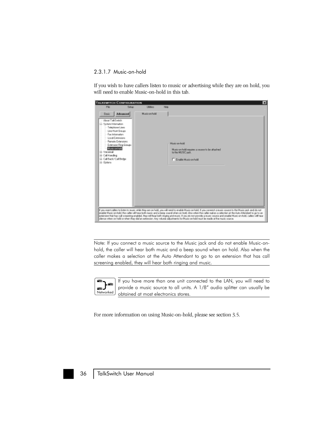 Talkswitch 48 user manual Music-on-hold 