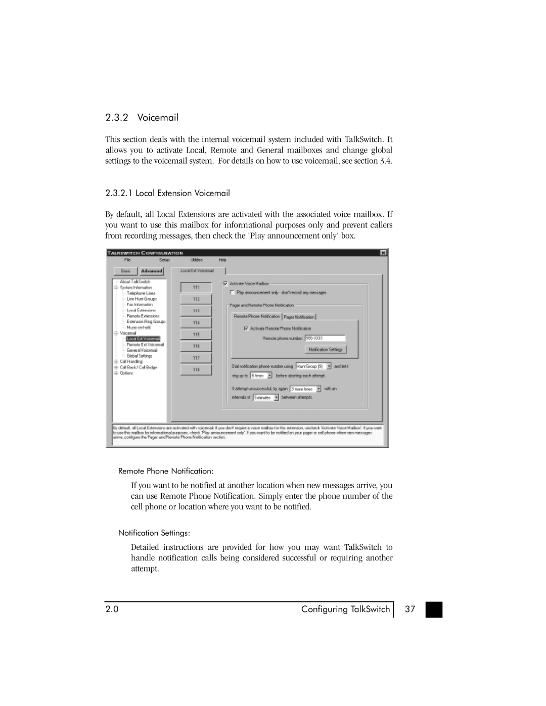 Talkswitch 48 user manual Voicemail 