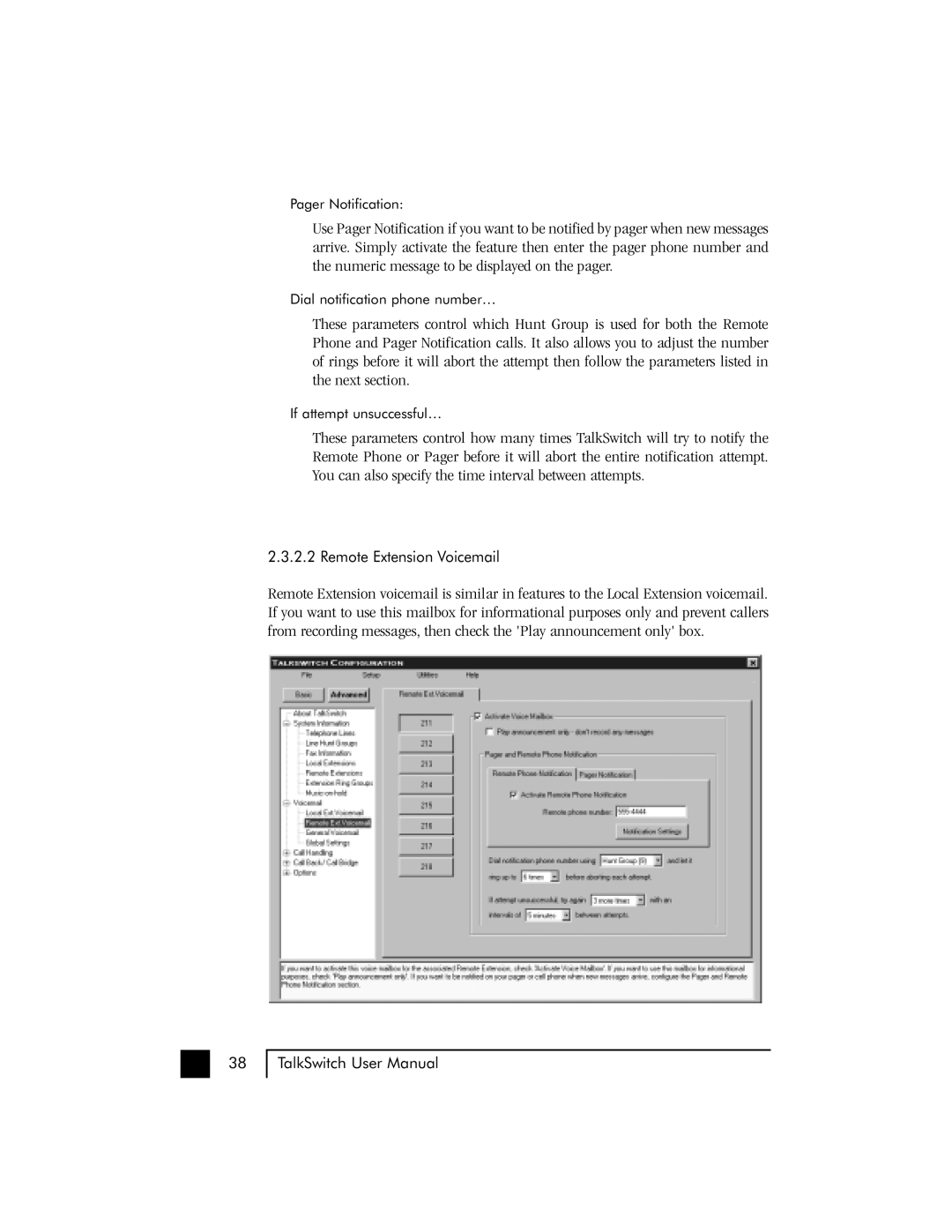 Talkswitch 48 user manual Remote Extension Voicemail 