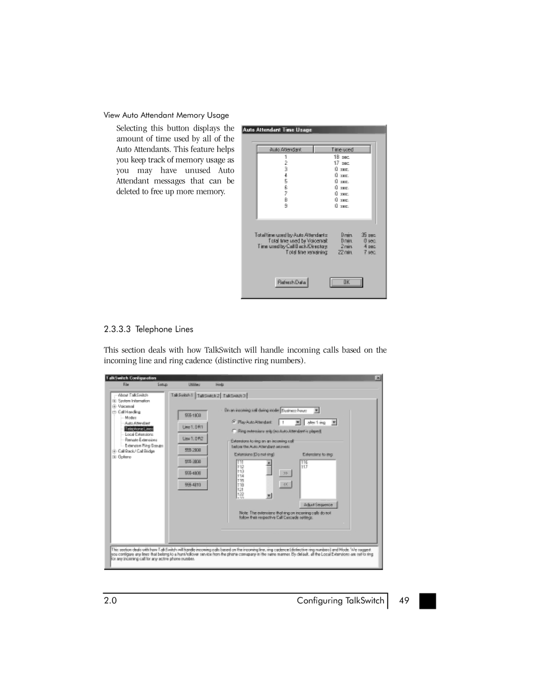 Talkswitch 48 user manual View Auto Attendant Memory Usage 