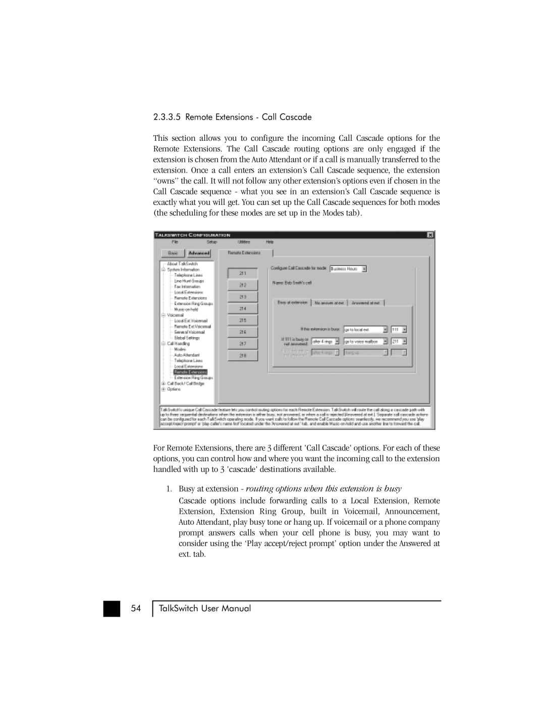 Talkswitch 48 user manual Remote Extensions Call Cascade 