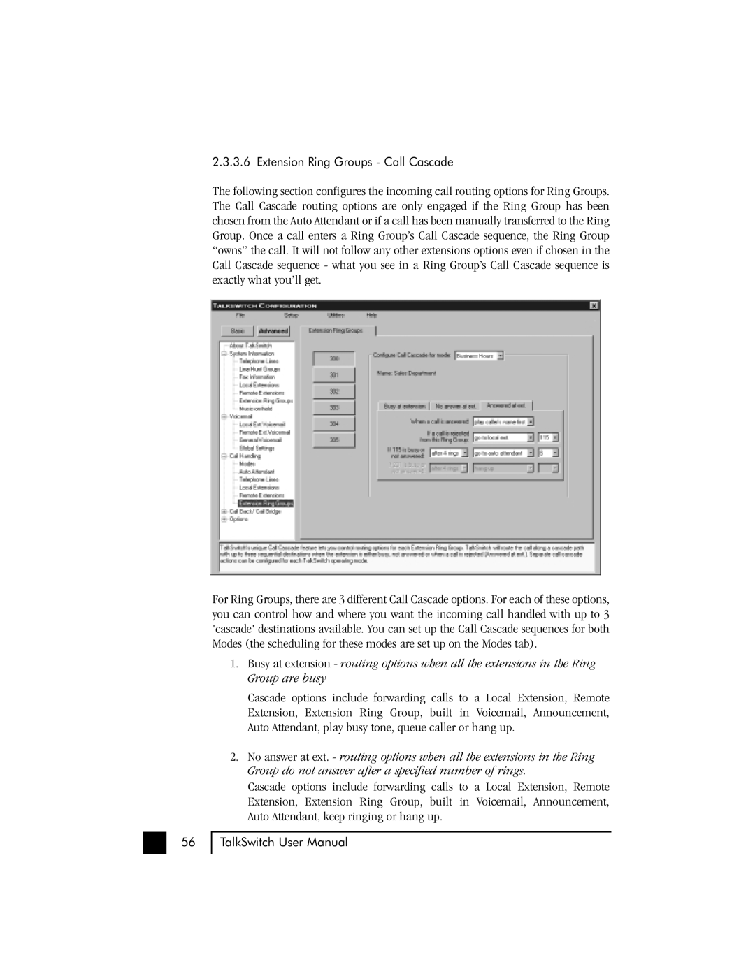 Talkswitch 48 user manual Extension Ring Groups Call Cascade 