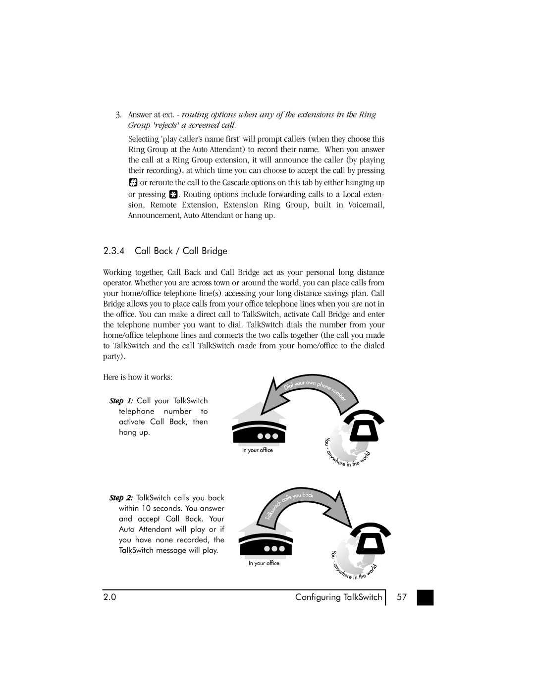 Talkswitch 48 user manual Call Back / Call Bridge 