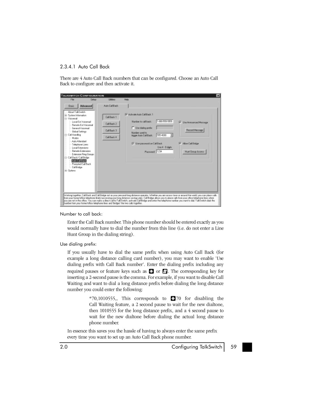 Talkswitch 48 user manual Auto Call Back 