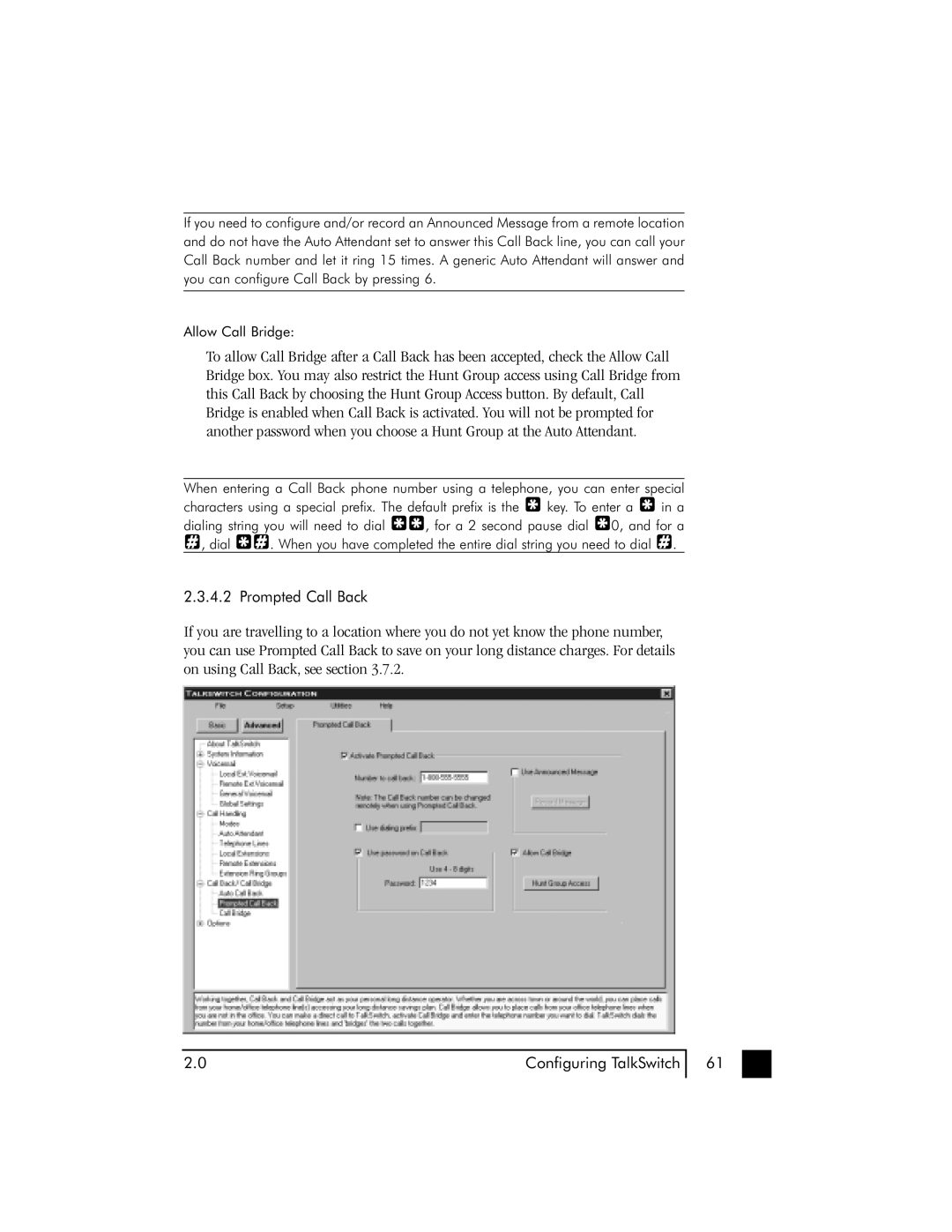 Talkswitch 48 user manual Prompted Call Back 