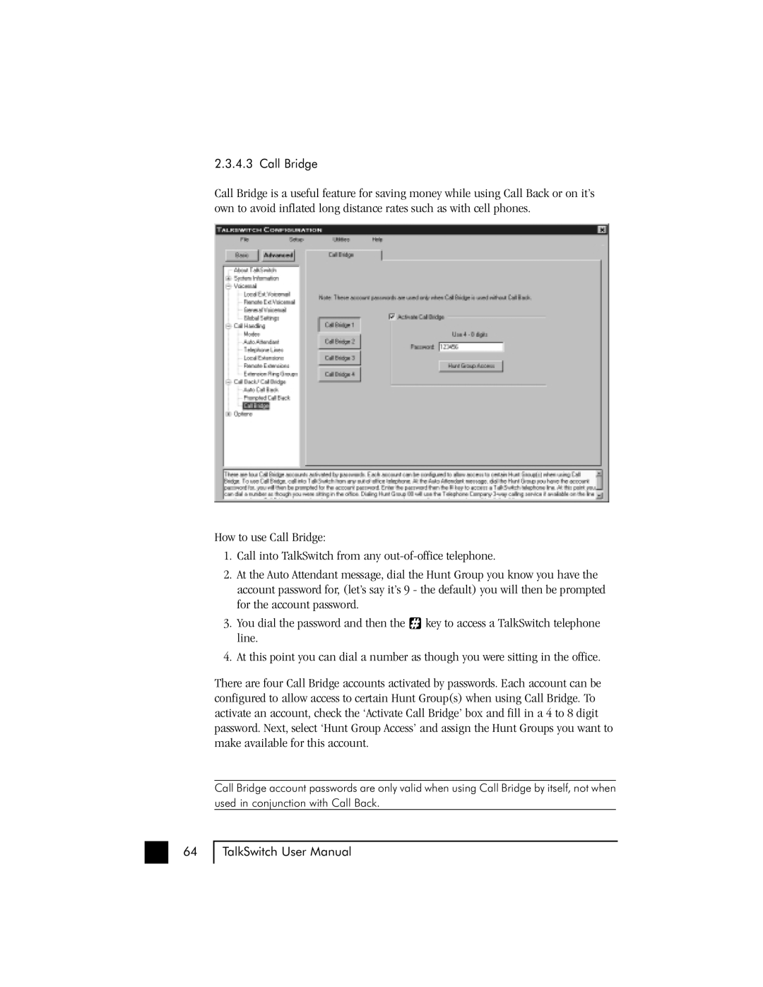 Talkswitch 48 user manual Call Bridge 