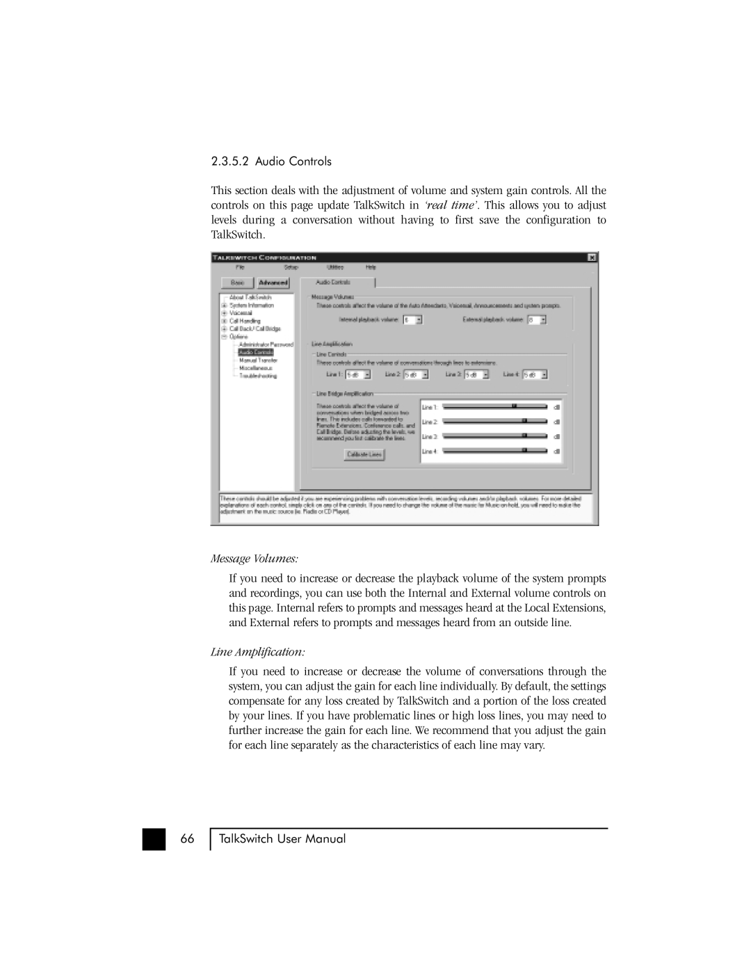 Talkswitch 48 user manual Message Volumes, Line Amplification 