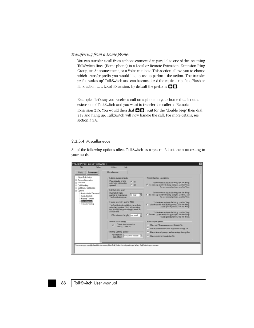 Talkswitch 48 user manual Transferring from a Home phone 