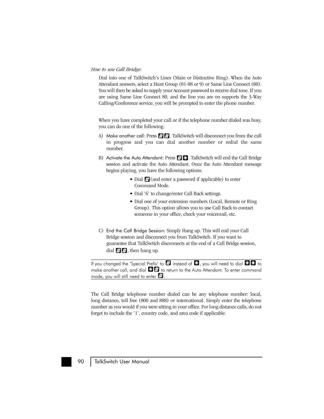 Talkswitch 48 user manual How to use Call Bridge 