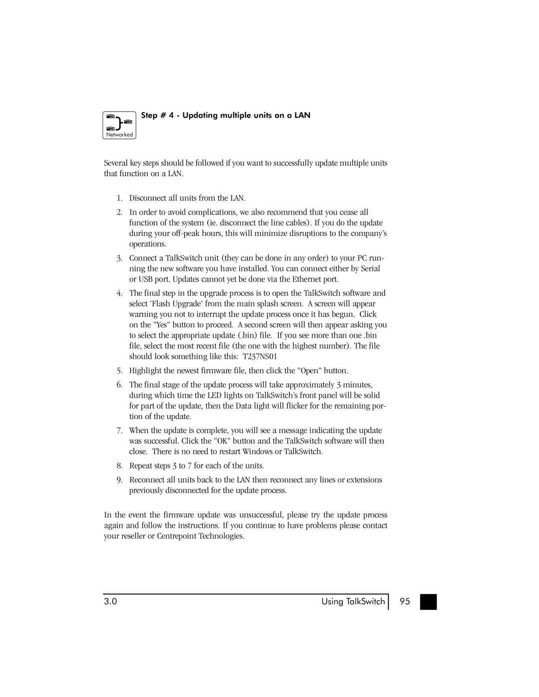 Talkswitch 48 user manual Step # 4 Updating multiple units on a LAN 