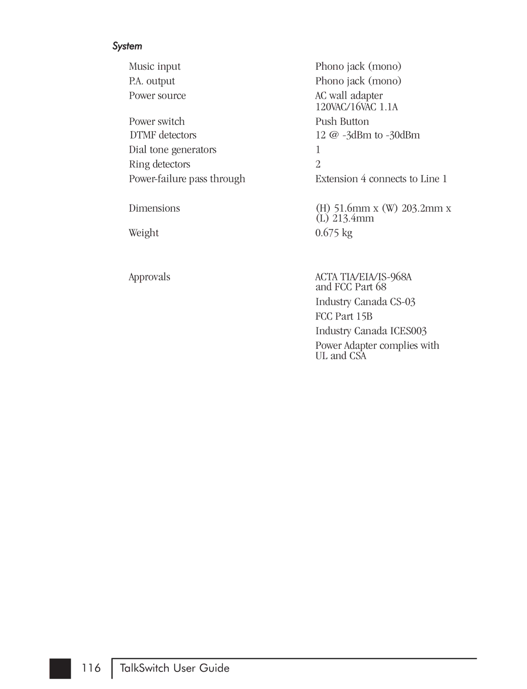 Talkswitch CTTS001021001 manual Acta TIA/EIA/IS-968A 