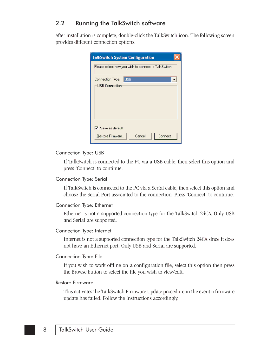 Talkswitch CTTS001021001 manual Running the TalkSwitch software 