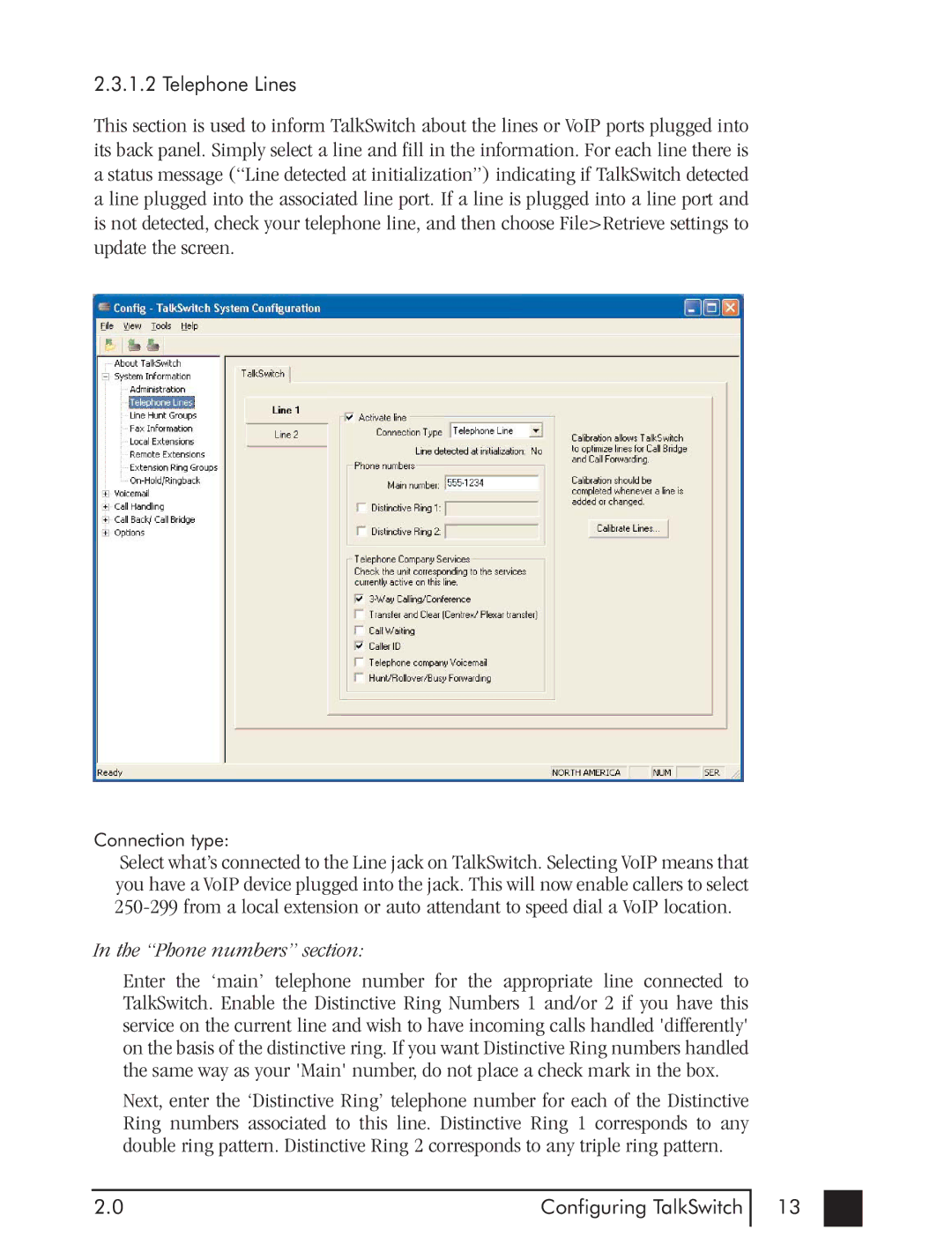 Talkswitch CTTS001021001 manual Phone numbers section 