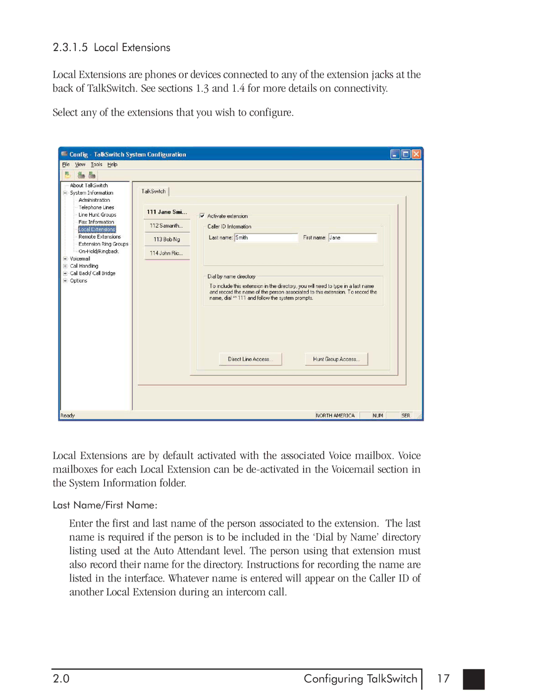 Talkswitch CTTS001021001 manual Local Extensions 