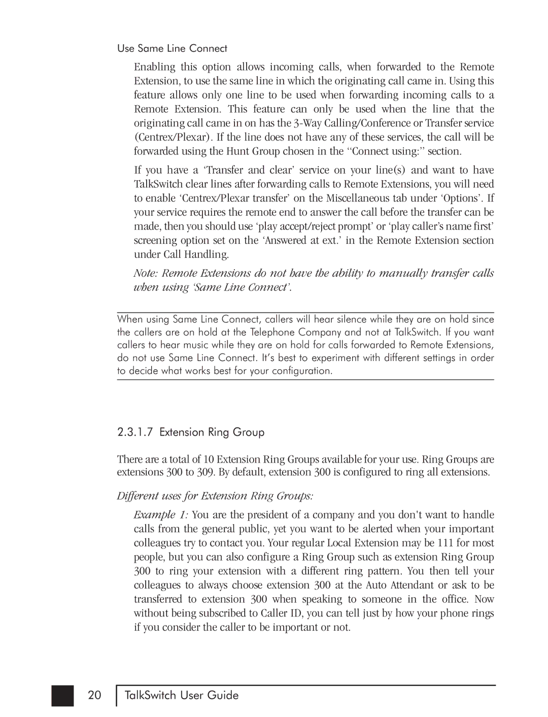 Talkswitch CTTS001021001 manual Different uses for Extension Ring Groups 