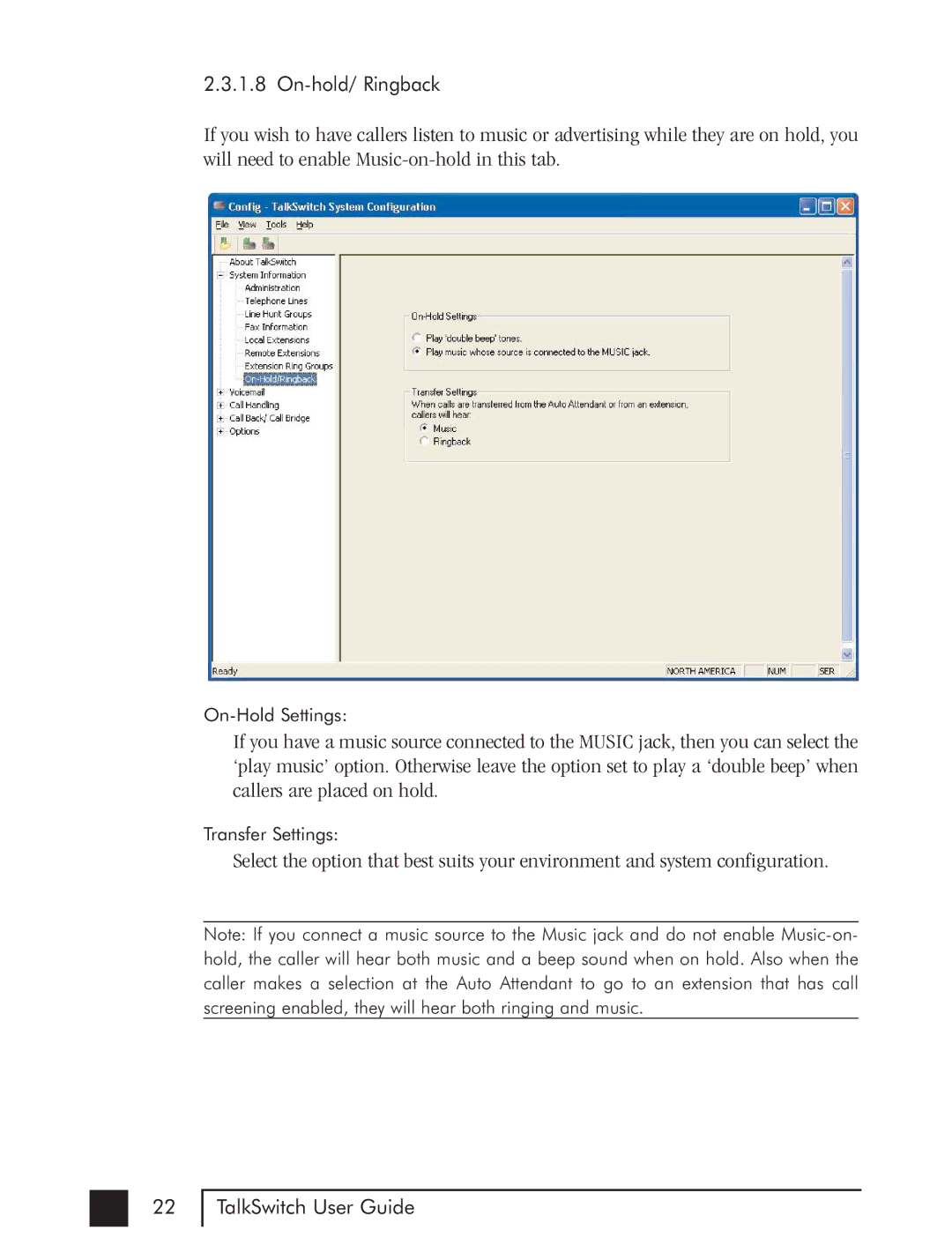 Talkswitch CTTS001021001 manual On-hold/ Ringback 