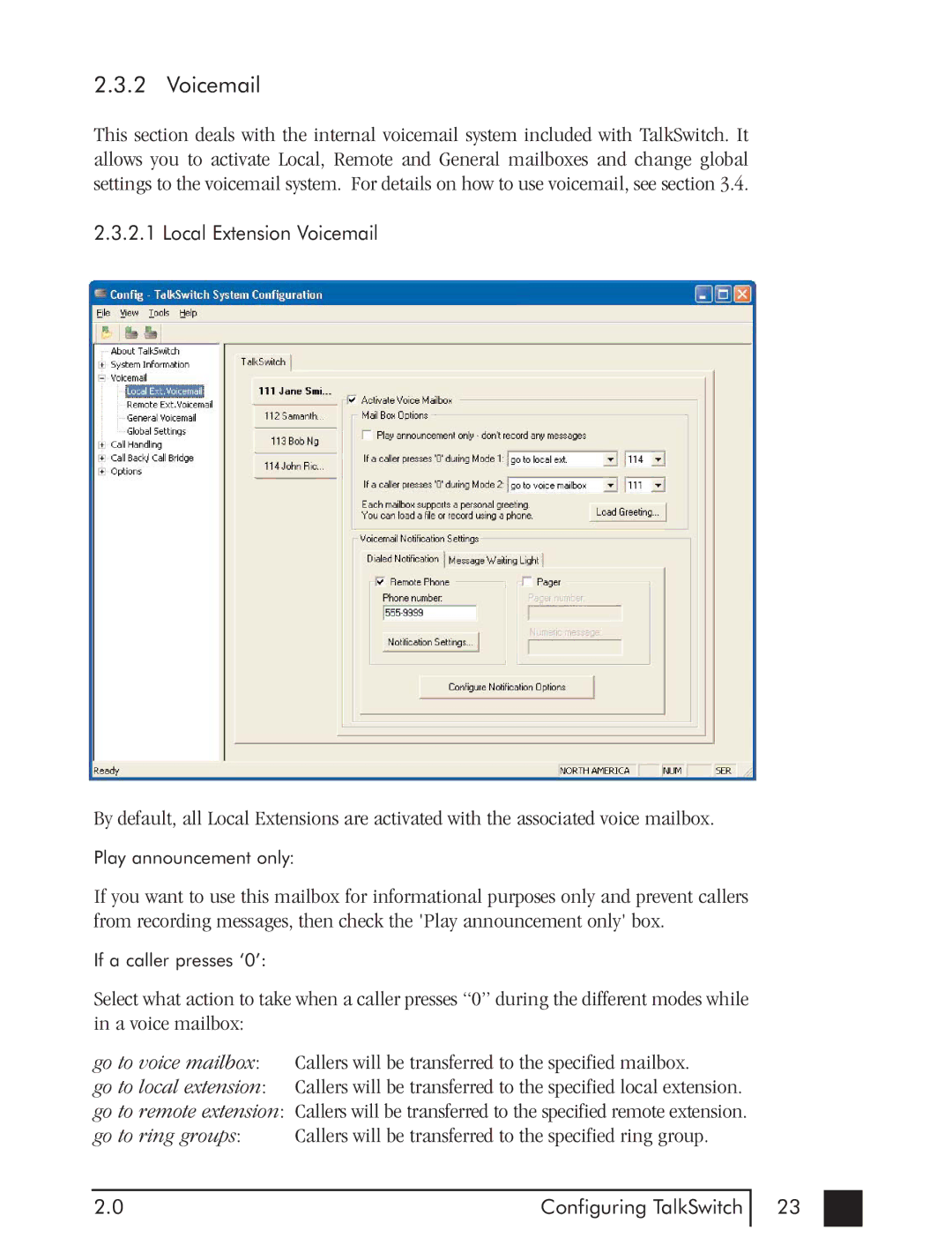 Talkswitch CTTS001021001 manual Voicemail 