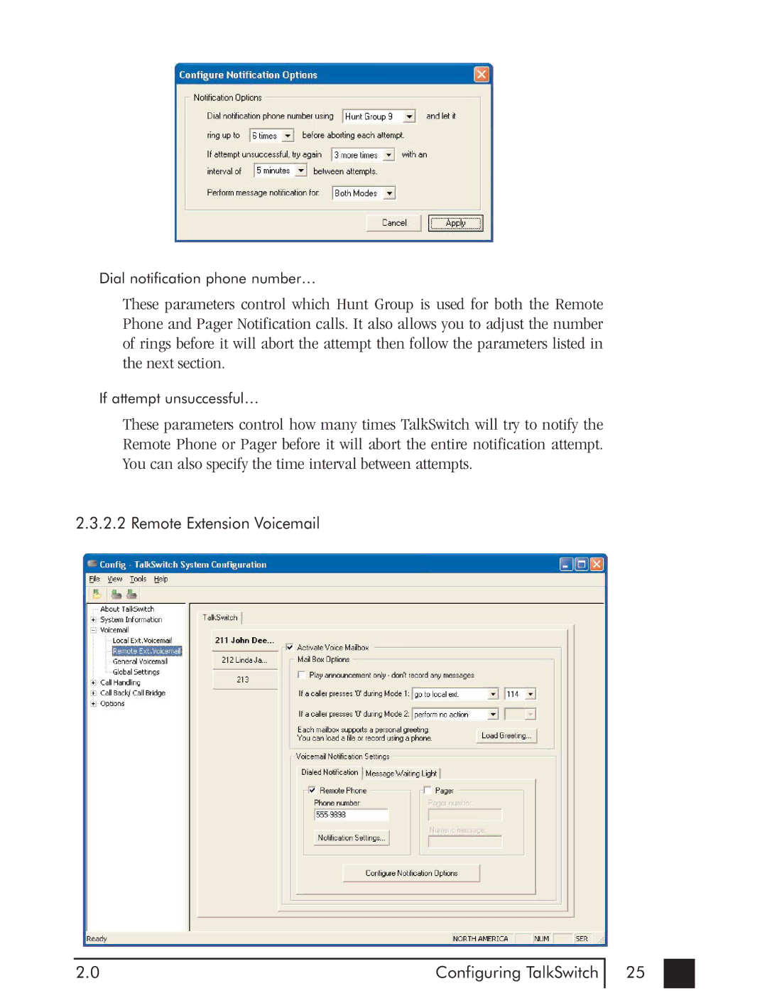 Talkswitch CTTS001021001 manual Remote Extension Voicemail Configuring TalkSwitch 